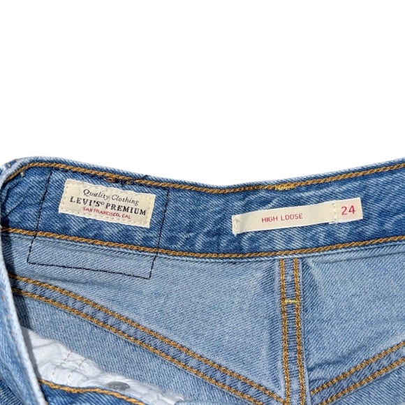 Levi’s Premium High Loose Denim Jean Shorts Women’s 24 Raw Hem Frayed High Rise - Picture 5 of 7